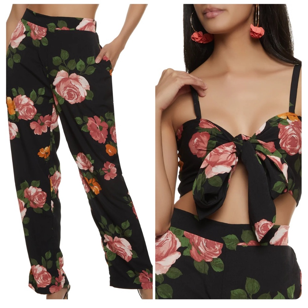 Tie Front Crop Cami top (M) and Wide Leg Pant (L)
